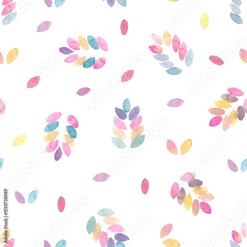 Watercolor hand drawn leaf like motifs seamless patterns for decors, packaging, wall paper