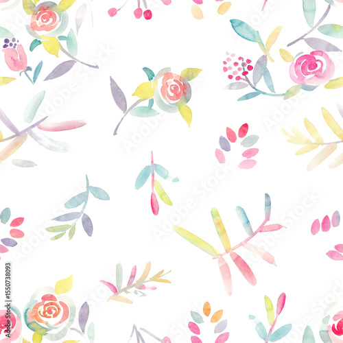 Hand Painted Watercolor Floral Pink, yellow, peach Colors Pastel Painted seamless patterns
