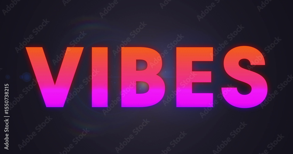 Fototapeta premium Displaying glowing gradient letters VIBES on dark void canvas, illustrating bold sans serif design