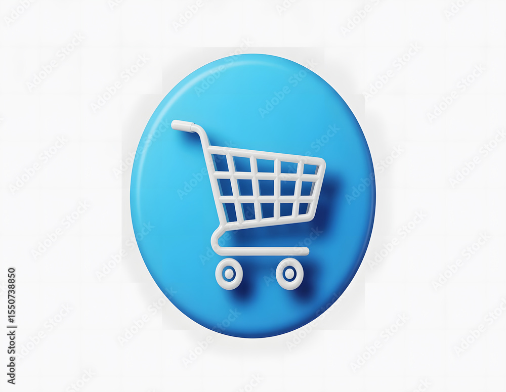 3D render of a white shopping cart icon on a blue circle. background removed. 3D render of a white shopping cart icon on a blue circle. background removed.