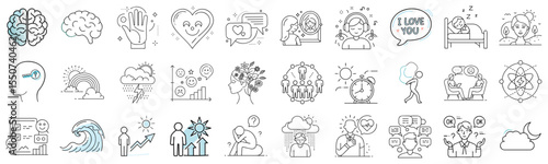 Mental health icon set for wellness programs, therapy practices and educational resources