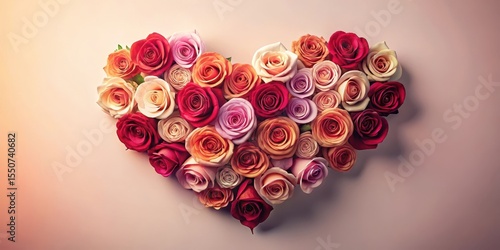 A Heartfelt Arrangement of Varied Hues Roses, a Romantic Display of Delicate Petals and Vibrant Colors