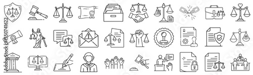 Legal Icon Set for Law Firms, Legal Services, and Educational Materials in Jurisprudence