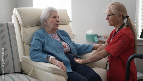 Canvas Print A caregiver offers a soothing massage to an elderly woman, focusing on pressure points to alleviate stress and promote relaxation in a cozy setting