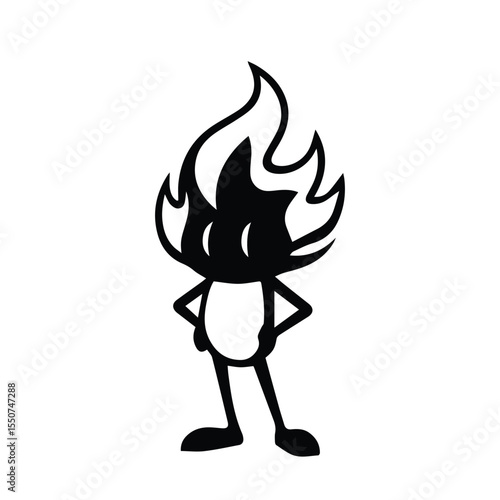 Vector art of a cartoon fire character with a simple design, isolated on white background