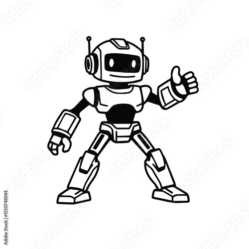 Vector art of a cute cartoon robot giving a thumbsup, ideal for positive and friendly designs, isolated on white background