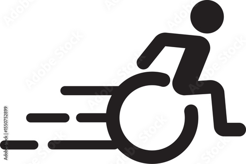Person in a wheelchair shown in motion with lines suggesting speed and direction.