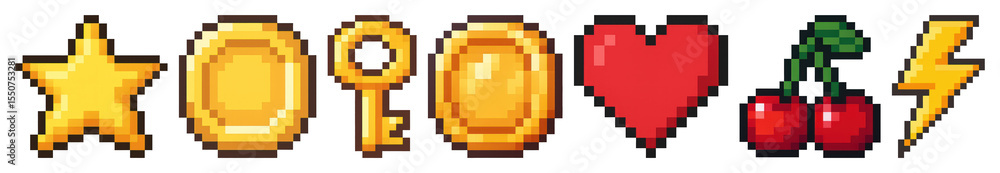 Obraz premium PNG Retro pixel art icons collection, element set on transparent background