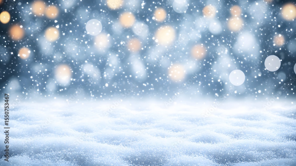 Fototapeta premium Winter Snow Scene Background Lights Falling Snow
