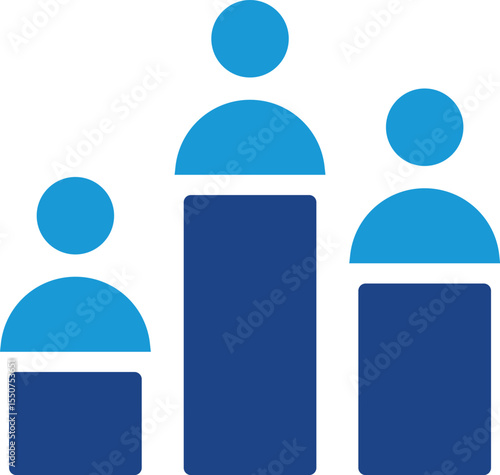 Headcounts of varying sizes, often implying hierarchy, growth, or population growth statistics, or comparison of numbers through the height of figures.