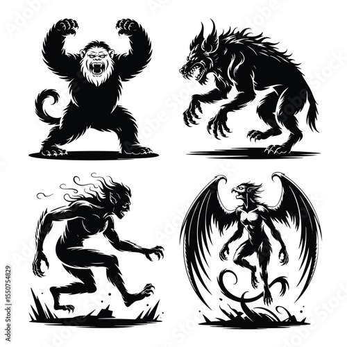 Pixel Art Creatures: Monkey, Wolf, Demon, Winged Figure
