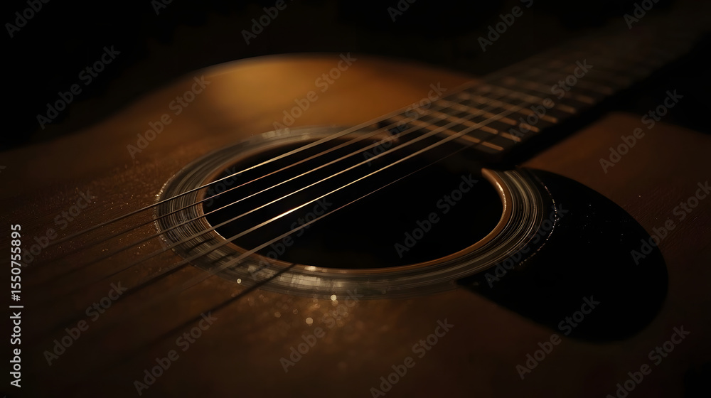 Fototapeta premium Close-Up Acoustic Guitar in Dramatic Lighting