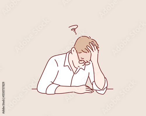 Frustrated Office Worker Feeling Stressed at Work Desk. Hand drawn style vector design illustrations.