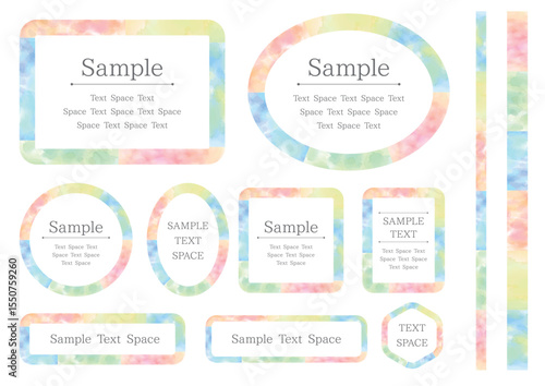 Set of 11 colorful pastel frames and lines with watercolor texture