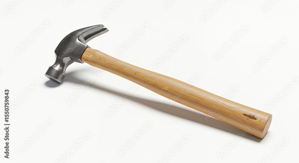 Claw hammer with light wooden handle on white background Claw hammer with light wooden handle on white background