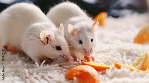 White Background Mice Eating – a simple and charming scene. The white background highlights the cute mice as they enjoy their meal in a clean and minimal setting.