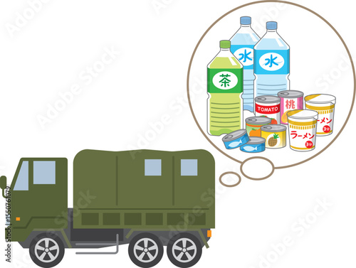 被災地へ物資を運ぶトラックのイメージイラスト