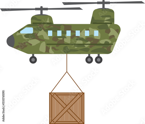 被災地へ物資を運ぶヘリコプターのイメージイラスト