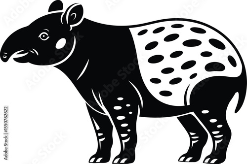 Malayan Tapir Spotted Black and White Drawing