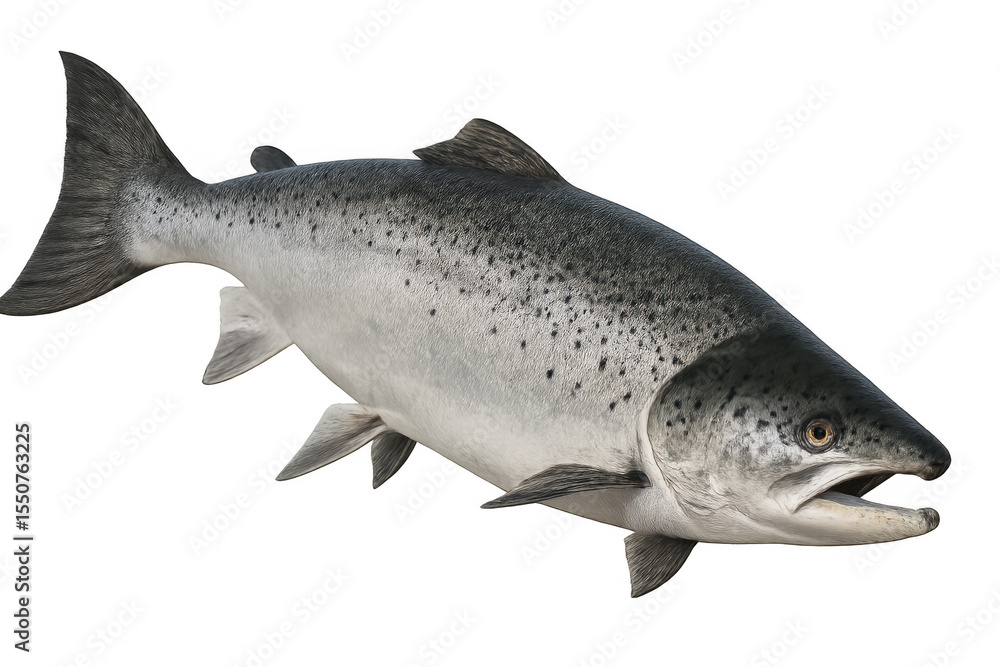 Naklejka premium Realistic 3d rendering of an atlantic salmon swimming underwater, isolated on a transparent background