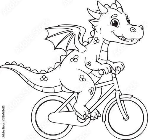 Happy Cartoon Dragon Riding a Bicycle Coloring Page