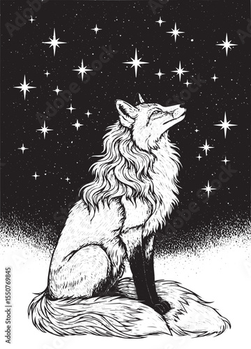 Engraved fox celestial mystical cunning detailed cosmic bold classic graphic spiritual forest design