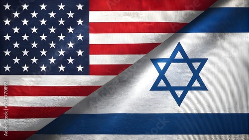 Symbolic representation of the united states and israel flags merging together in a textured artistic display