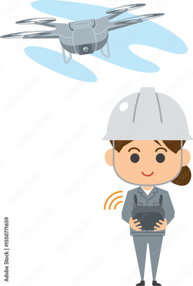 Fototapeta premium ドローンを操縦する女性のイメージイラスト