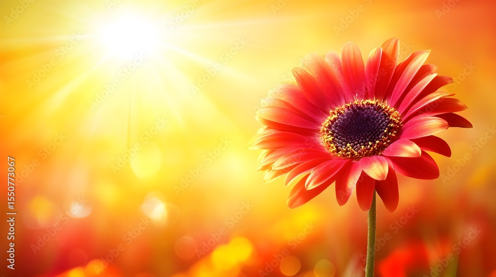 Obraz premium Vibrant Red Gerbera Daisy in Sunny Meadow