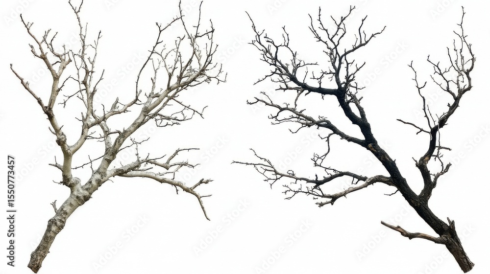 Fototapeta premium Bare Tree Branches Silhouettes Isolated on White Background Winter Season