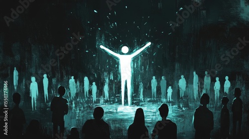 A radiant figure stands out from a crowd