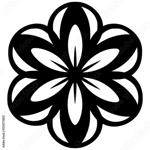 Intricate black flower design featuring overlapping petals