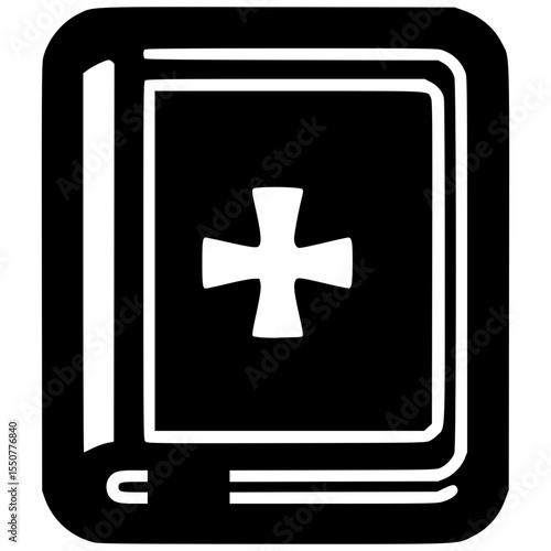 Black vector design of a book featuring a cross symbol
