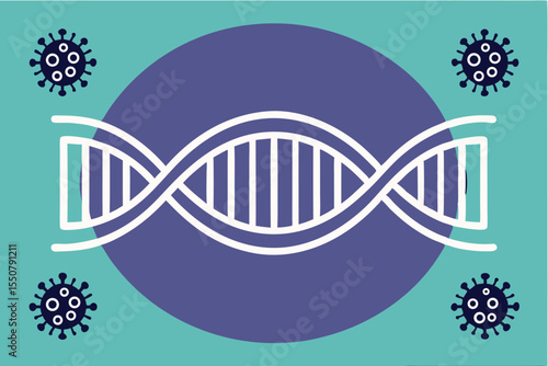 Abstract illustration of dna double helix and coronavirus infection concept