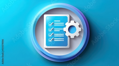 A modern and minimalist icon depicting a customizable checklist and settings interface on a vibrant blue digital background representing technology productivity and personalization