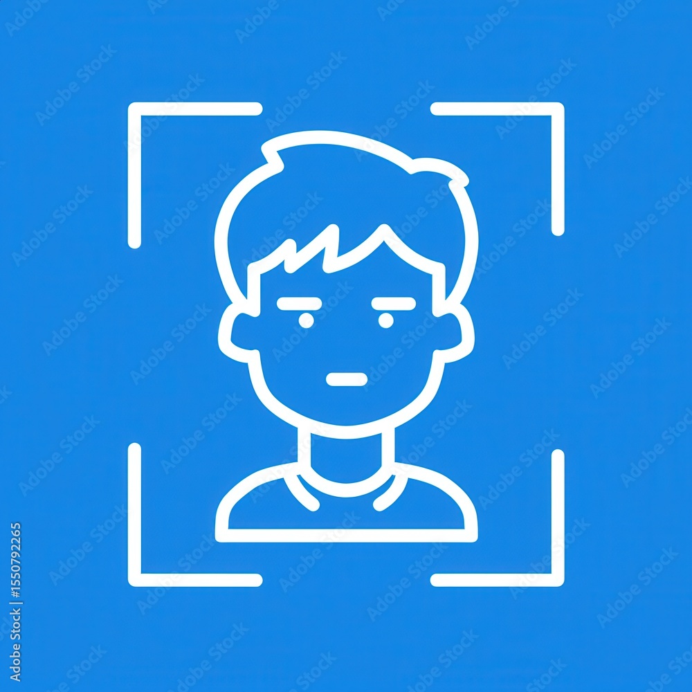 of a facial recognition security identification icon representing modern biometric technology for digital access and identity verification of a facial recognition security identification icon representing modern biometric technology for digital access and identity verification