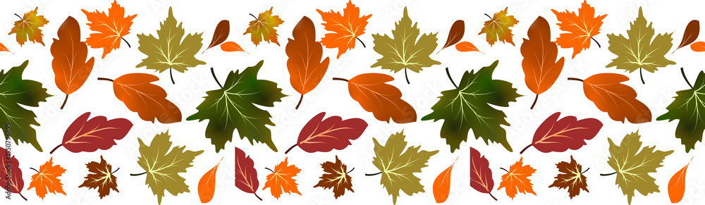 Fototapeta premium Autumn fall foliage seamless border