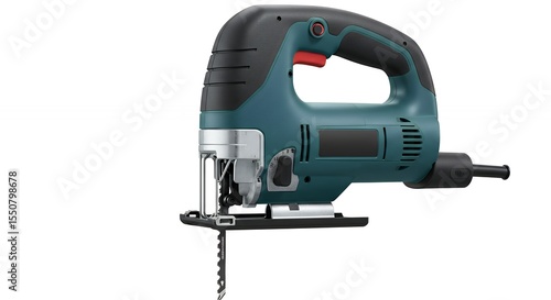 Teal electric jigsaw tool isolated studio shot