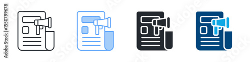 Press Release Icon Set Multiple Style. Designed In Outline, Blue, Glyph, Dual Tone