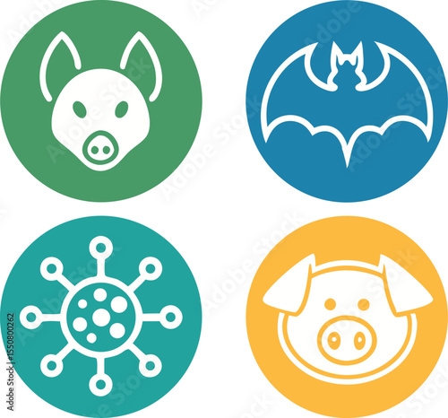 Conceptual icons illustrating potential zoonotic disease transmission and origins in animals