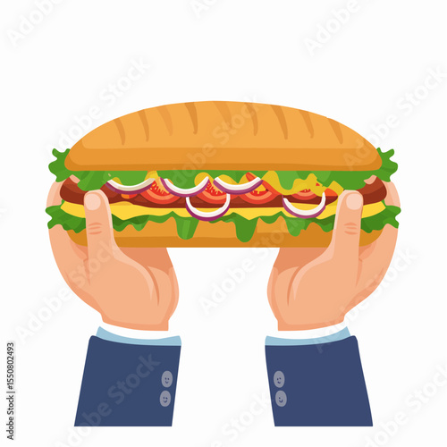 Vector Image of hands holding a giant sub sandwich 02