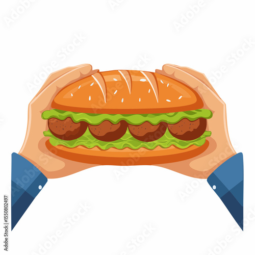 Vector Image of hands holding a giant sub sandwich 