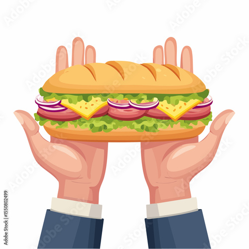 Vector Image of hands holding a giant sub sandwich 12