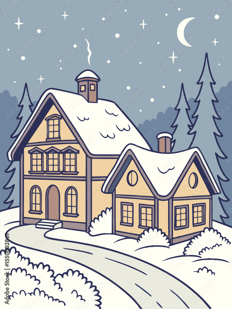 Fototapeta premium winter landscape with houses