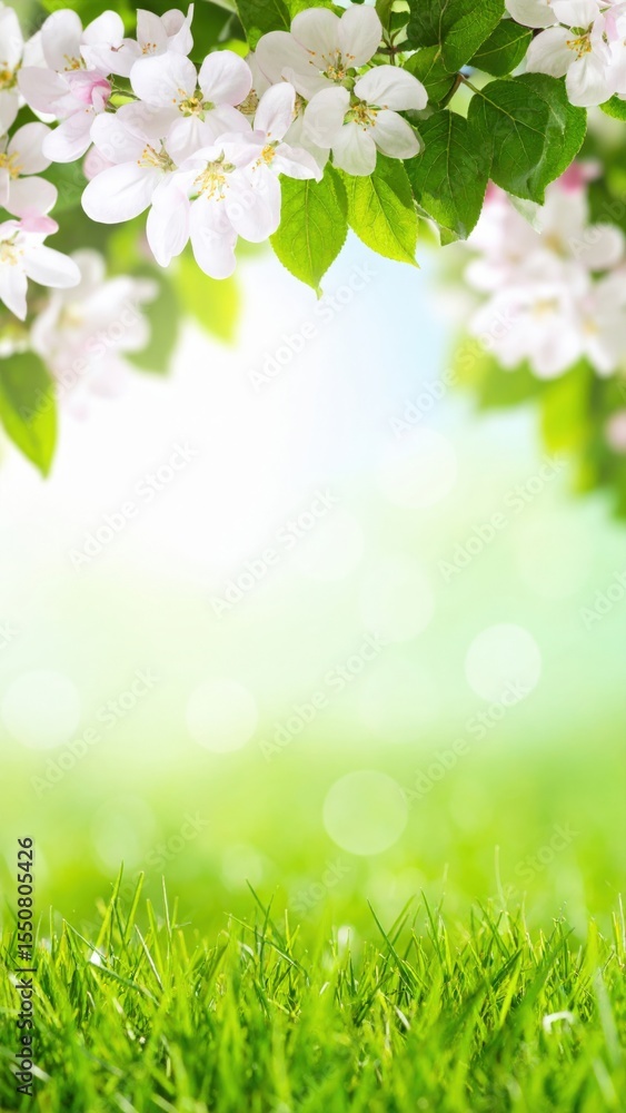 Blossoming white flowers lush green grass nature scene bright sunny day close-up view serene atmosphere Blossoming white flowers lush green grass nature scene bright sunny day close-up view serene atmosphere