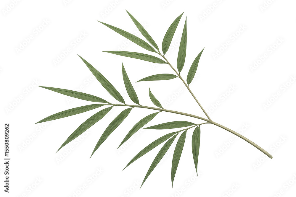 Fototapeta premium Realistic bamboo branch with vibrant green leaves, isolated on a transparent background, perfect for nature-themed designs