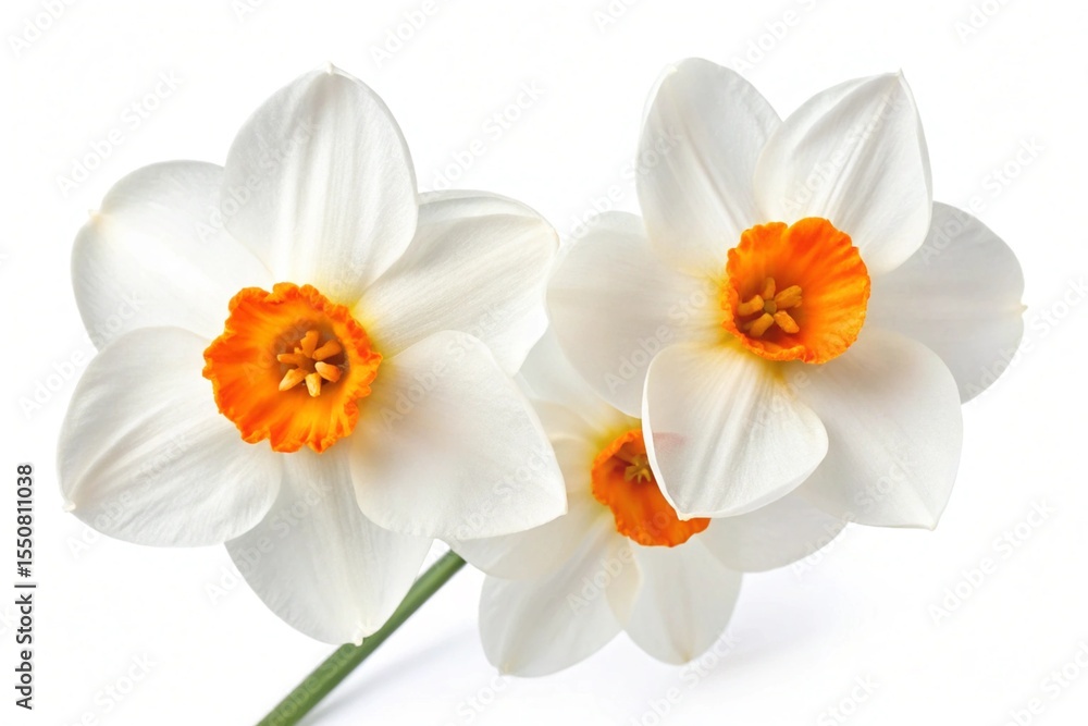 Fototapeta premium Silky White Narcissus Flowers with Orange Corollas
