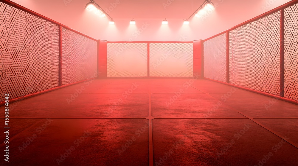custom made wallpaper toronto digitalRed Octagon MMA Cage Fight Arena, Empty Competition