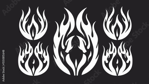Tribal tattoo design set with skulls wings and decorative black vector elements