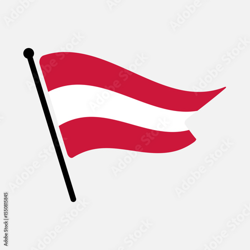National flag of Austria.  Austria flag computer digital vector illustration icon design.  Fluttering flagpole flag.